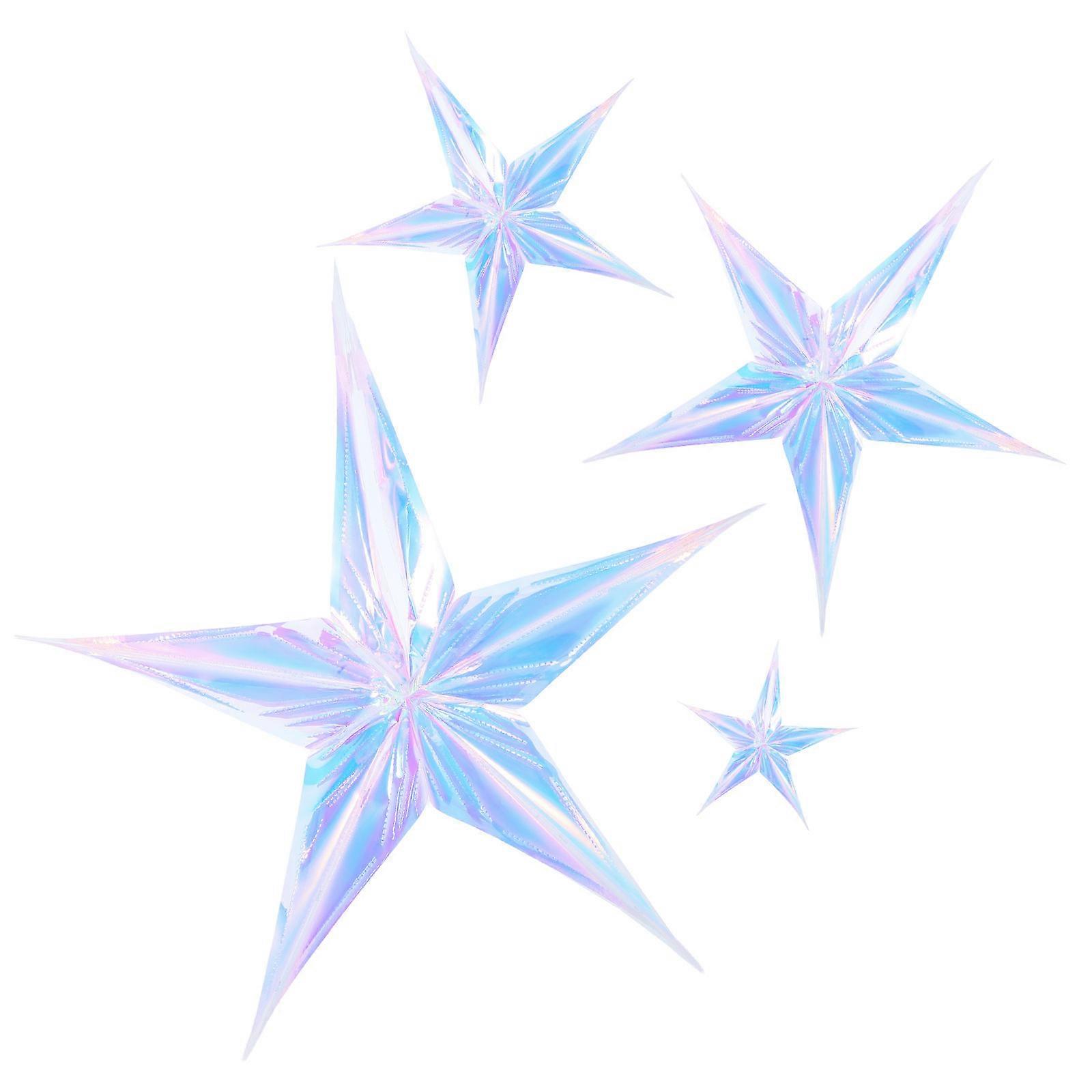Party Decorations Iridescent Five Pointed Star Hanging Ornaments 4Pcs