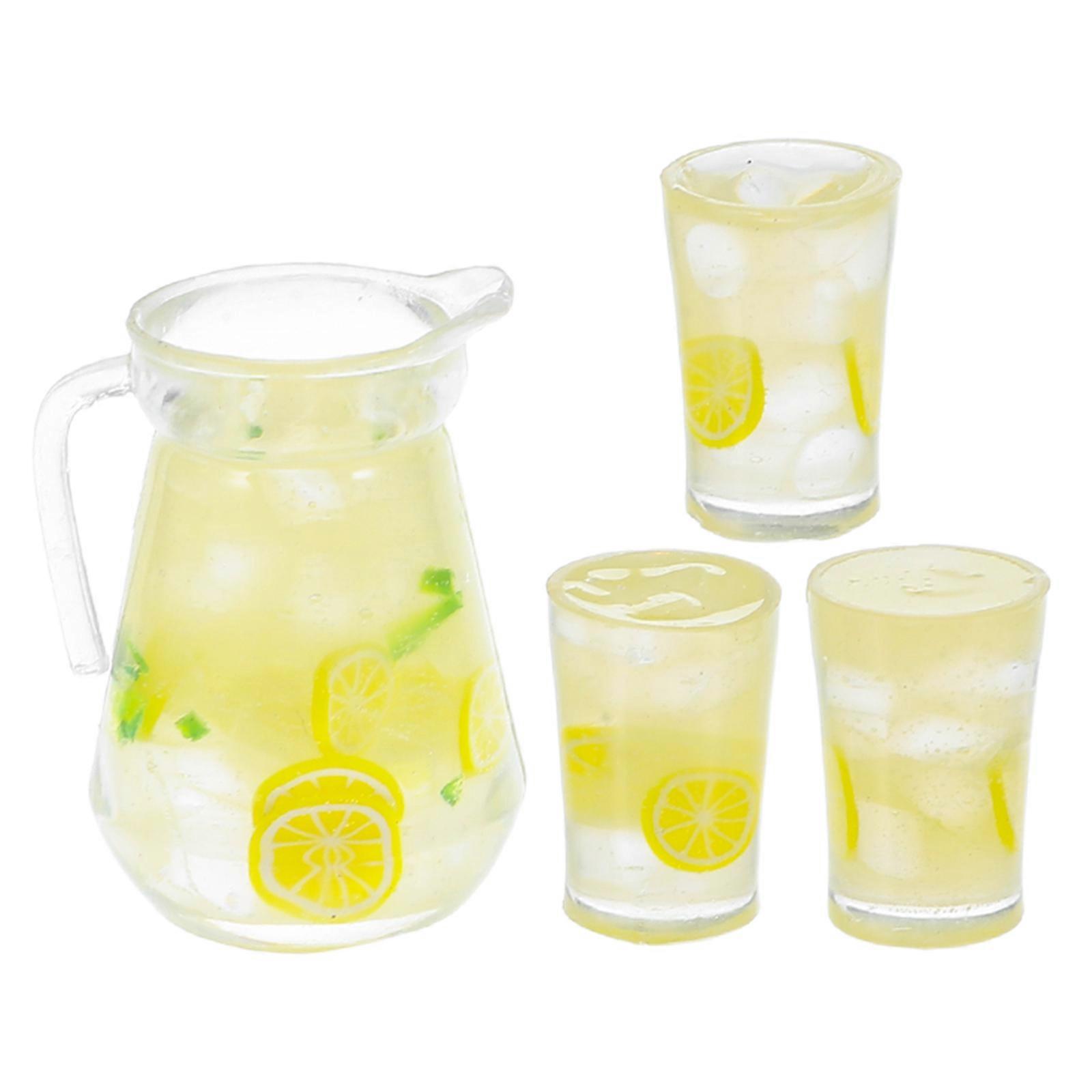 Miniature Lemonade Pitcher Set for Decor with 4Pcs Dollhouse Beverage Models