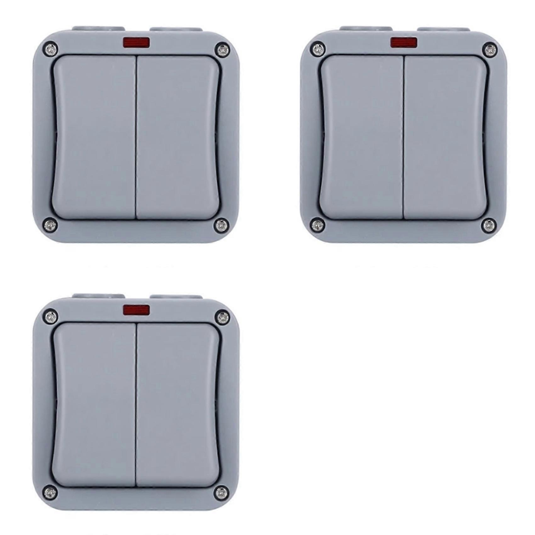 3X IP66 Wall Electrical Switch 220V Light Waterproof on Off Security Button with Fixation Night in the Pc Power(B)