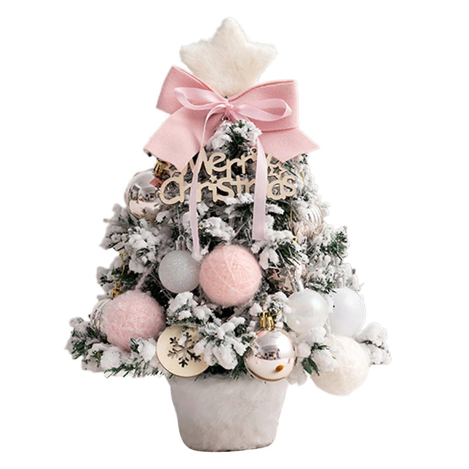 Tabletop Christmas Tree with Warm LED Lights, 35cm White Artificial Decor with Ornaments and Star