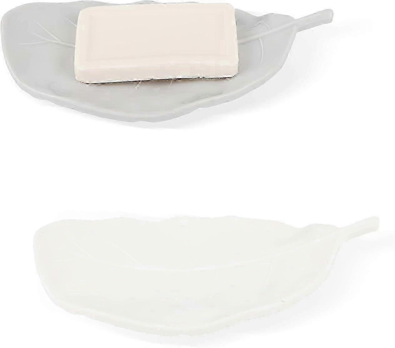 2-Piece Self-Draining Soap Dish for Shower or Kitchen, Sponge Holder, Leaf Shape Soap Saver
