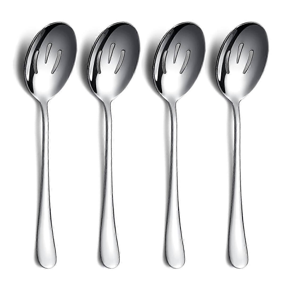 Set of 4 Stainless Steel Slotted Serving Spoons with Mirror Polished Finish for Buffet