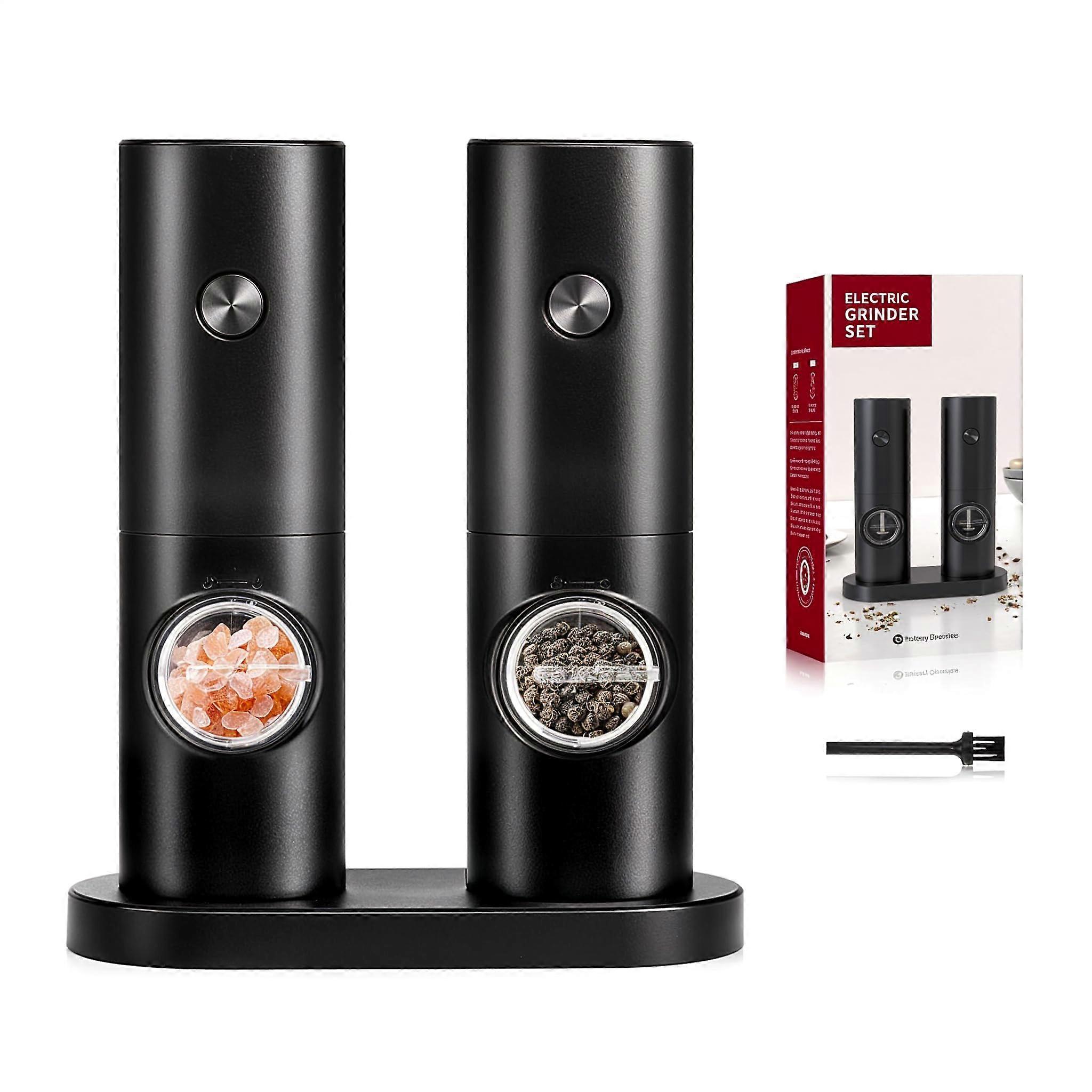 Electric Salt and Pepper Grinder Set 2 Pack Automatic Mills with Adjustable Coarseness and LED Light