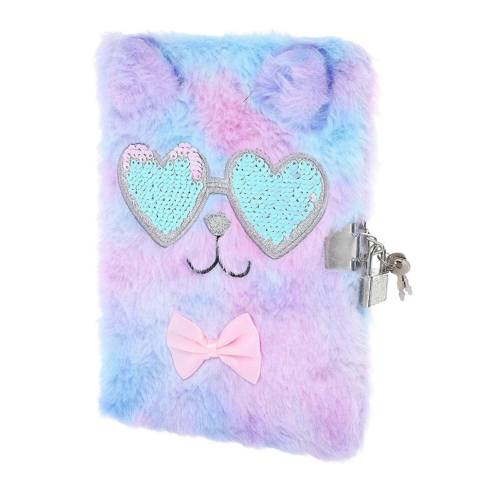 Cat Plush Notebook for Girls with Lock Plush Cover Notebook Fluffy Diary