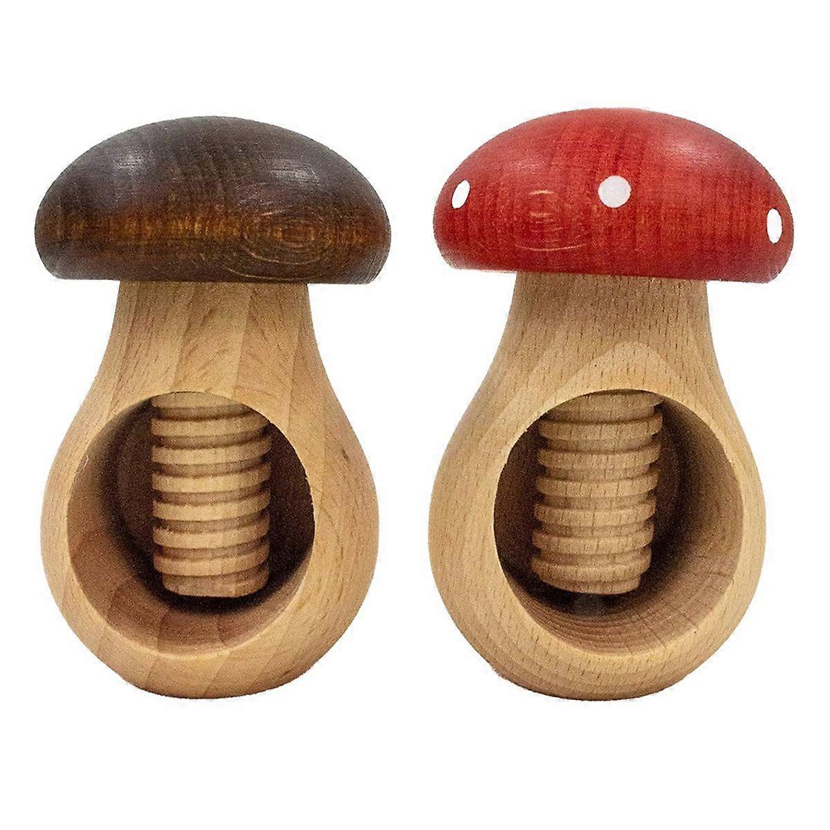 2pcs "Mushroom & Toadstool" Wooden Nutcracker Set Nut Shelling Tool, Multi-Functional Walnut Cracke