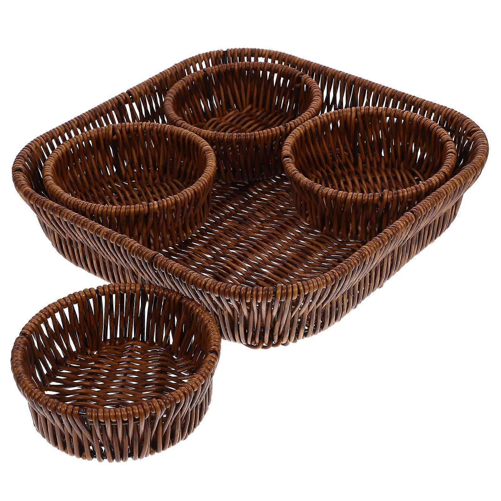 Imitation Rattan Fruit Basket Serving Dish for Storage 2Sets Coffee