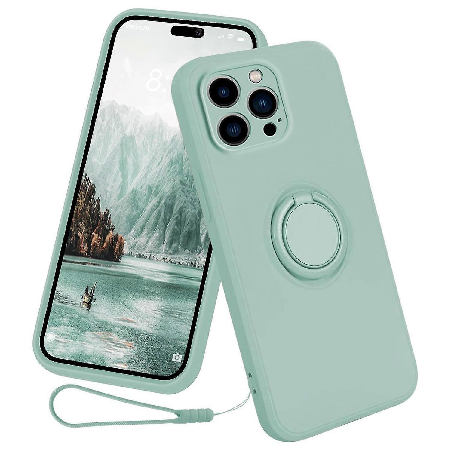 For iPhone 16 Pro Silicone Case with Strap Ring Kickstand Phone Cover