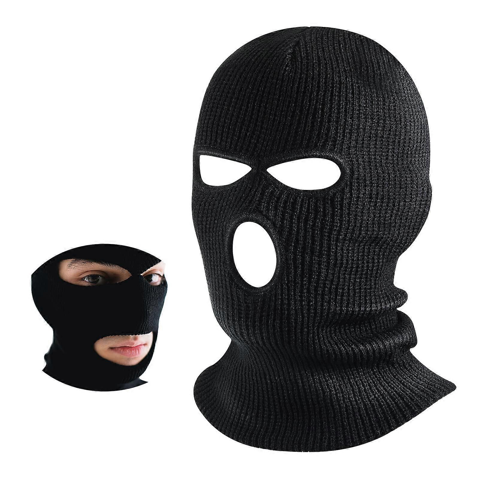 Balaclava Ski Mask Warm Stretchable Fabric Full Face Coverage Three Hole Design Black Winter Fit