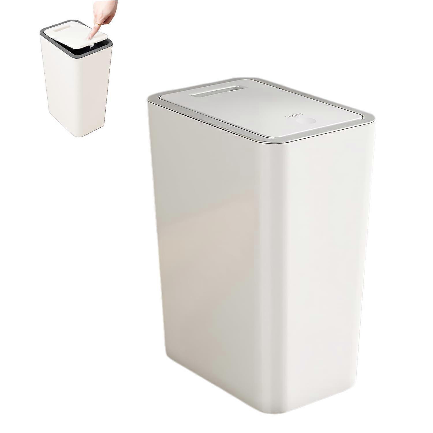 Bathroom Trash Can with Lid, Slim Dog Proof Bin, Touch PopUp Odor Control, 9L White