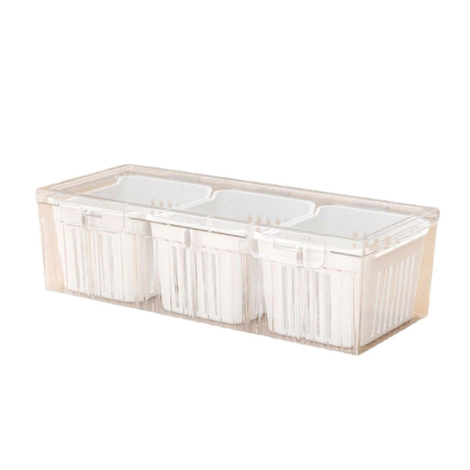 Kitchen Storage Container with ThreeSection Drainage Design, Stackable Food Organizer for Fridge and Picnic White