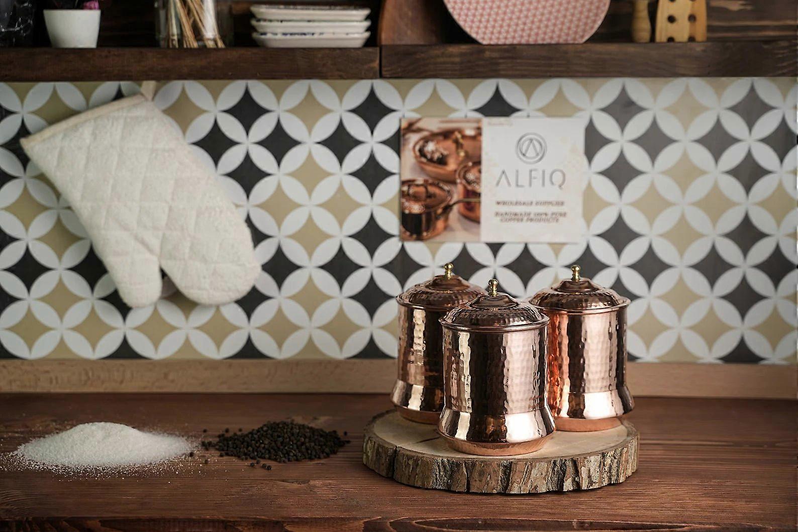 Set Of 3 Solid Copper Canister Set With Lid | 100% Copper Kitchen Storage Box| Copper Spice Jar Container