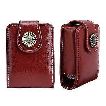 Lipstick Case with Mirror PU Leather Travel Holder for 3 Lipsticks ScratchProof Red