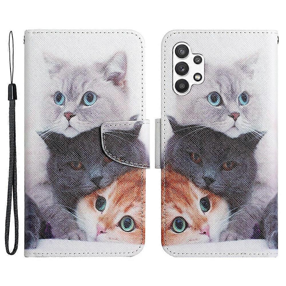 Pattern-Printing Cross Texture PU Leather Case for Samsung Galaxy A13 4G, Full Coverage Folio Flip W