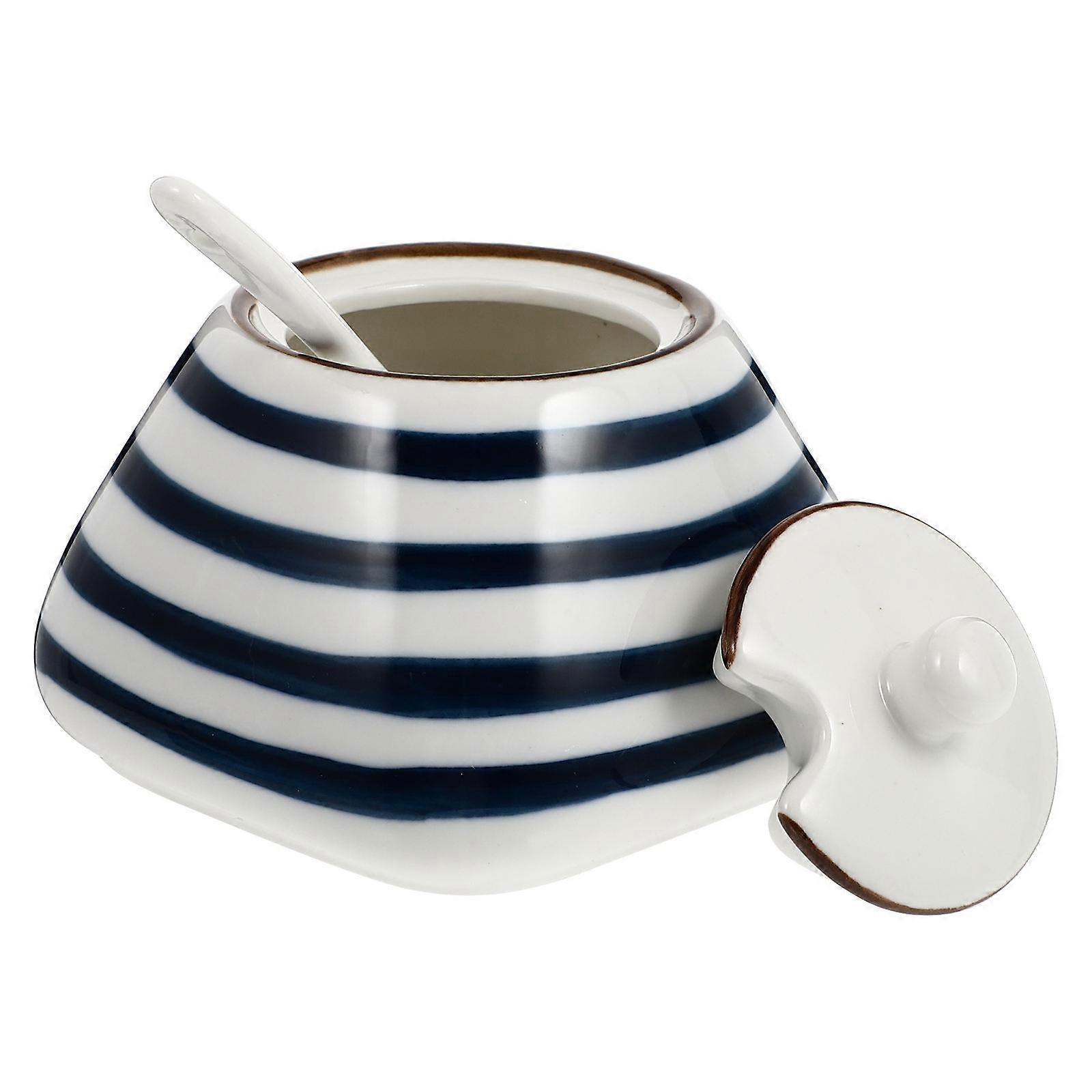 Multi Kitchen Spice Jar Ceramic Condiment Box with Spoon 1Set