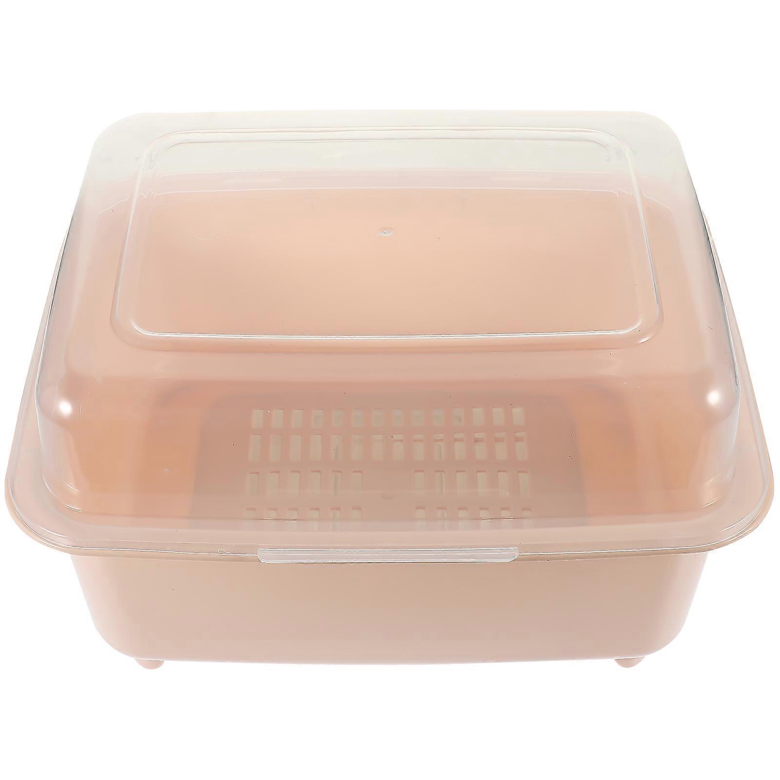 Cutlery Drying Rack Plastic Dish Drying Box Household Users Pink Rectangular Transparent Cover 1Set
