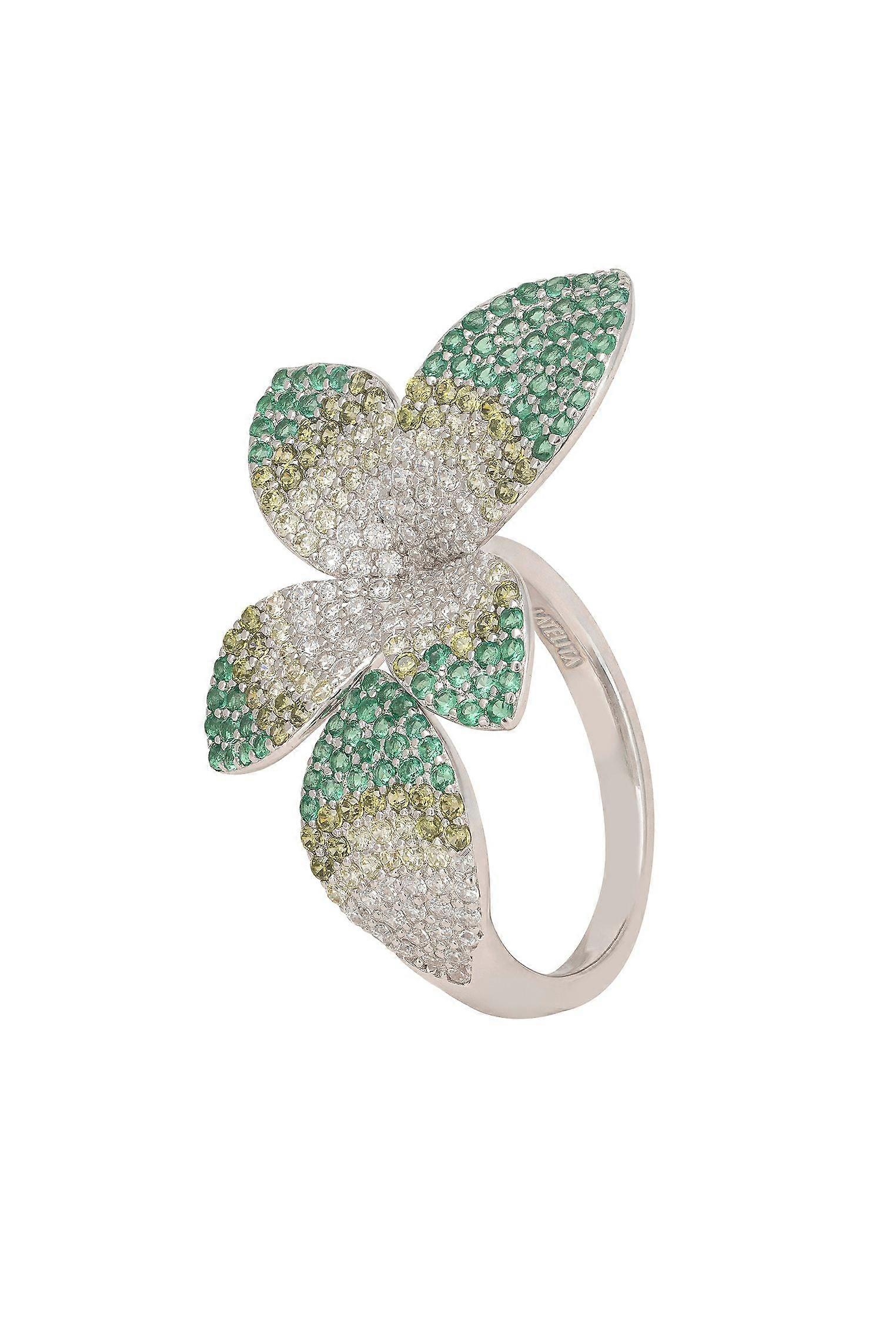 Camillia Flower Cocktail Ring Green Silver