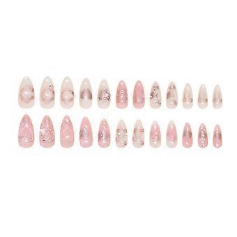 24Pcs/set Sweet Bow False Nails Press On Nails Fake Nails Kit Artificial Art Nails Finger DIY Manicure compatible with Women And Girls