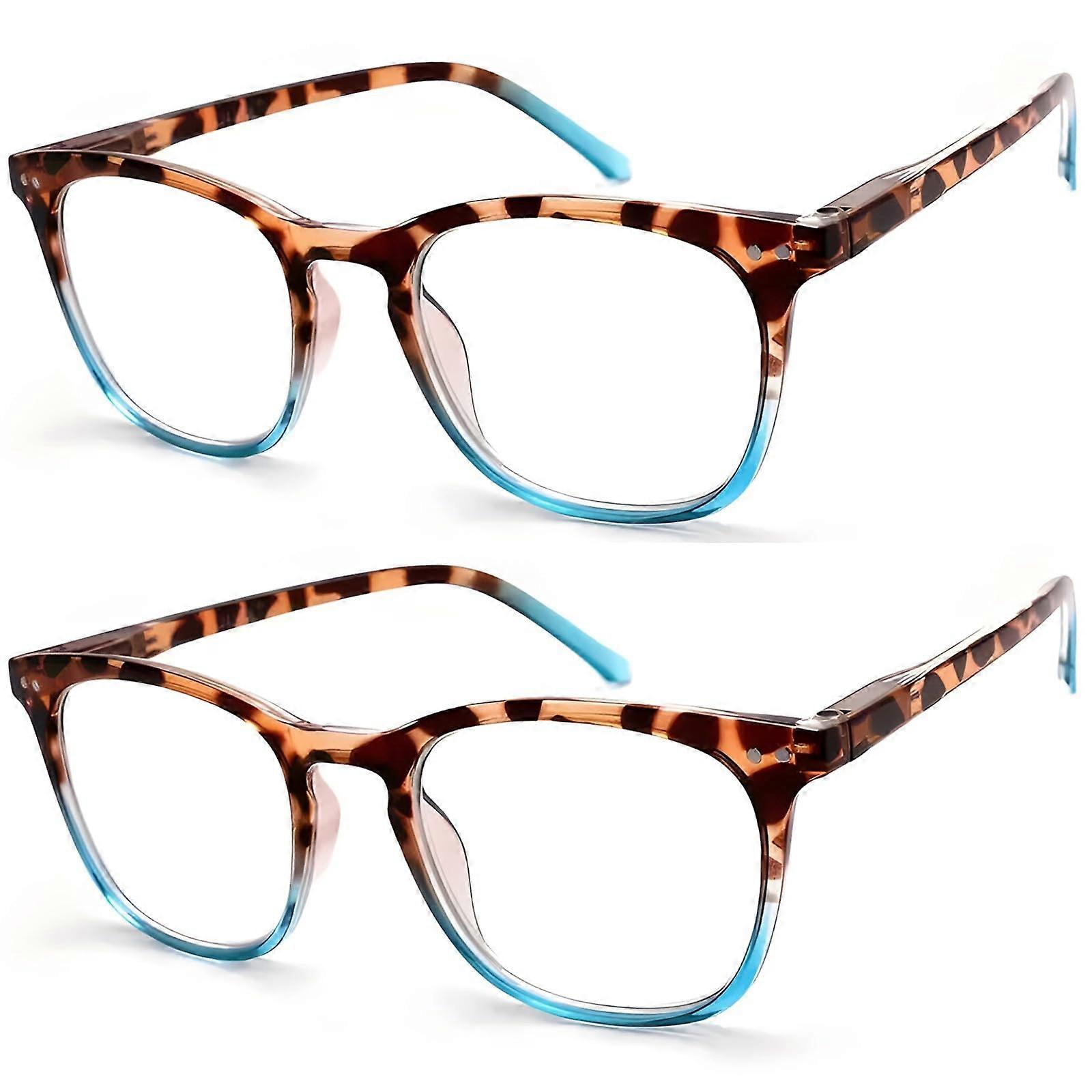 Women's Progressive Reading Glasses 2.00X Blue Light Blocking Multifocus Tortoise Frame 2 Pack