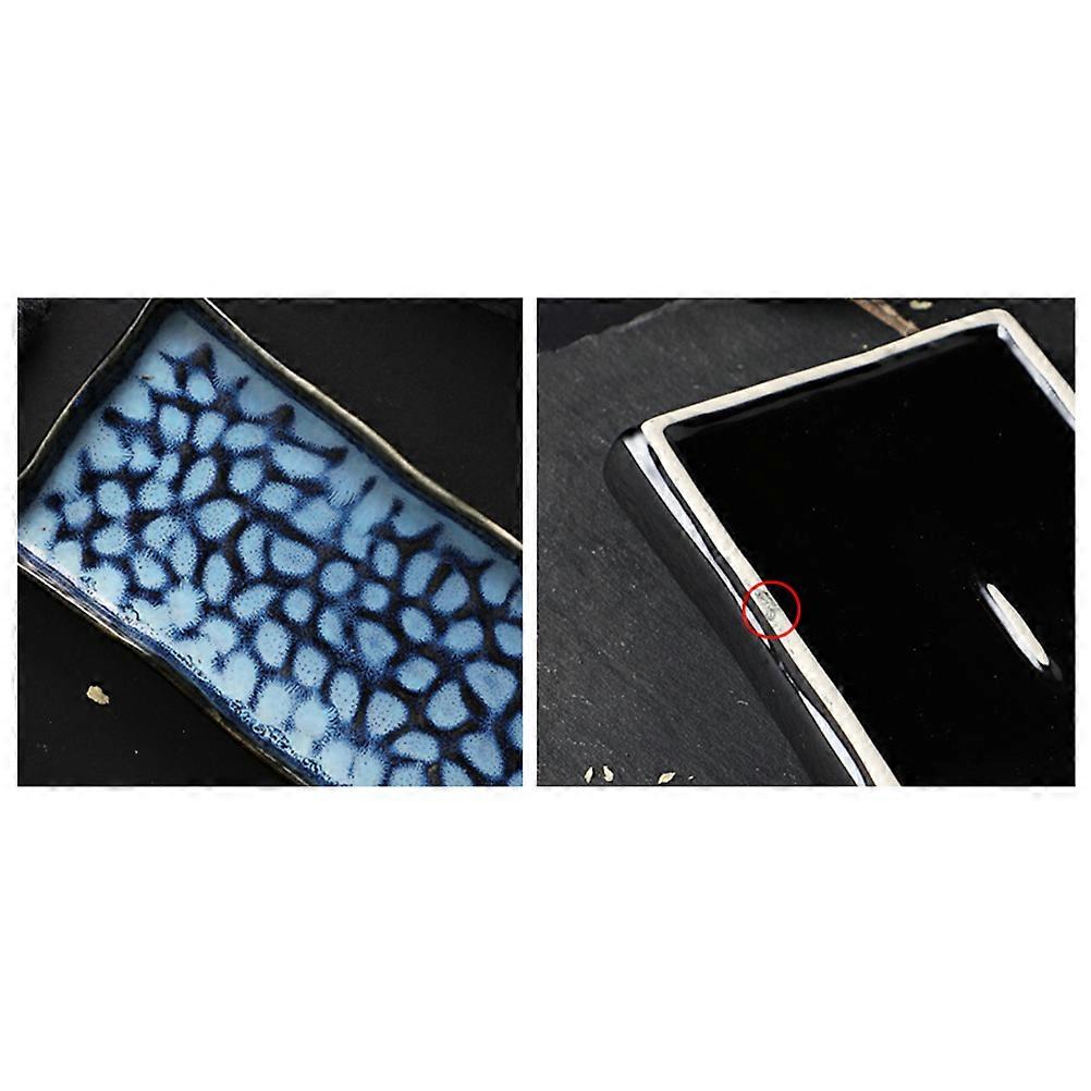 Embossed Sushi Plate Ceramic Serving Plate for Food Use Blue Rectangular