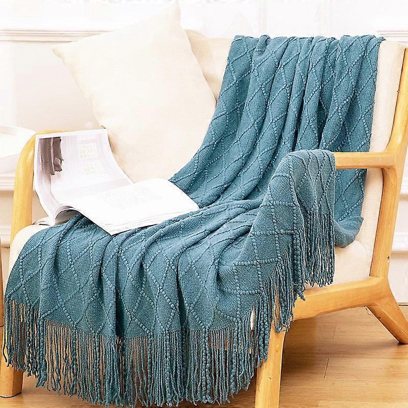 Textured Throw Blanket Solid Soft For Sofa Couch Decorative Knitted Blanket,diamond Texture ,lake Green