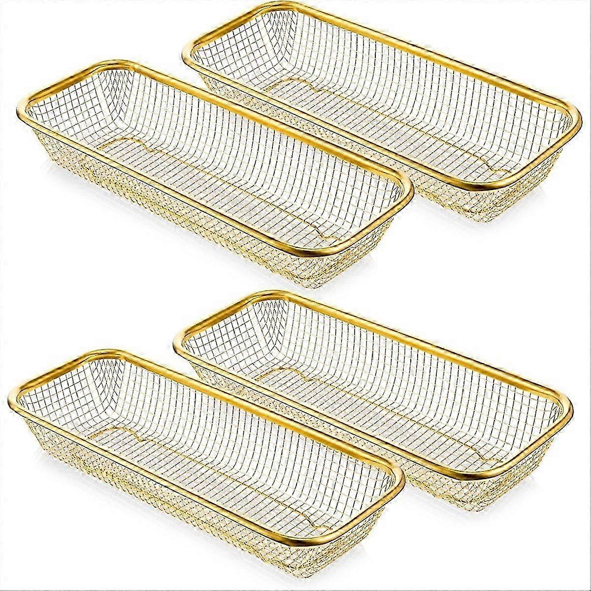 4 Pcs Gold Kitchen Drawer Organizer,Kitchen Drain Basket,Stackable Mesh Storage Baskets,compatible with Holding