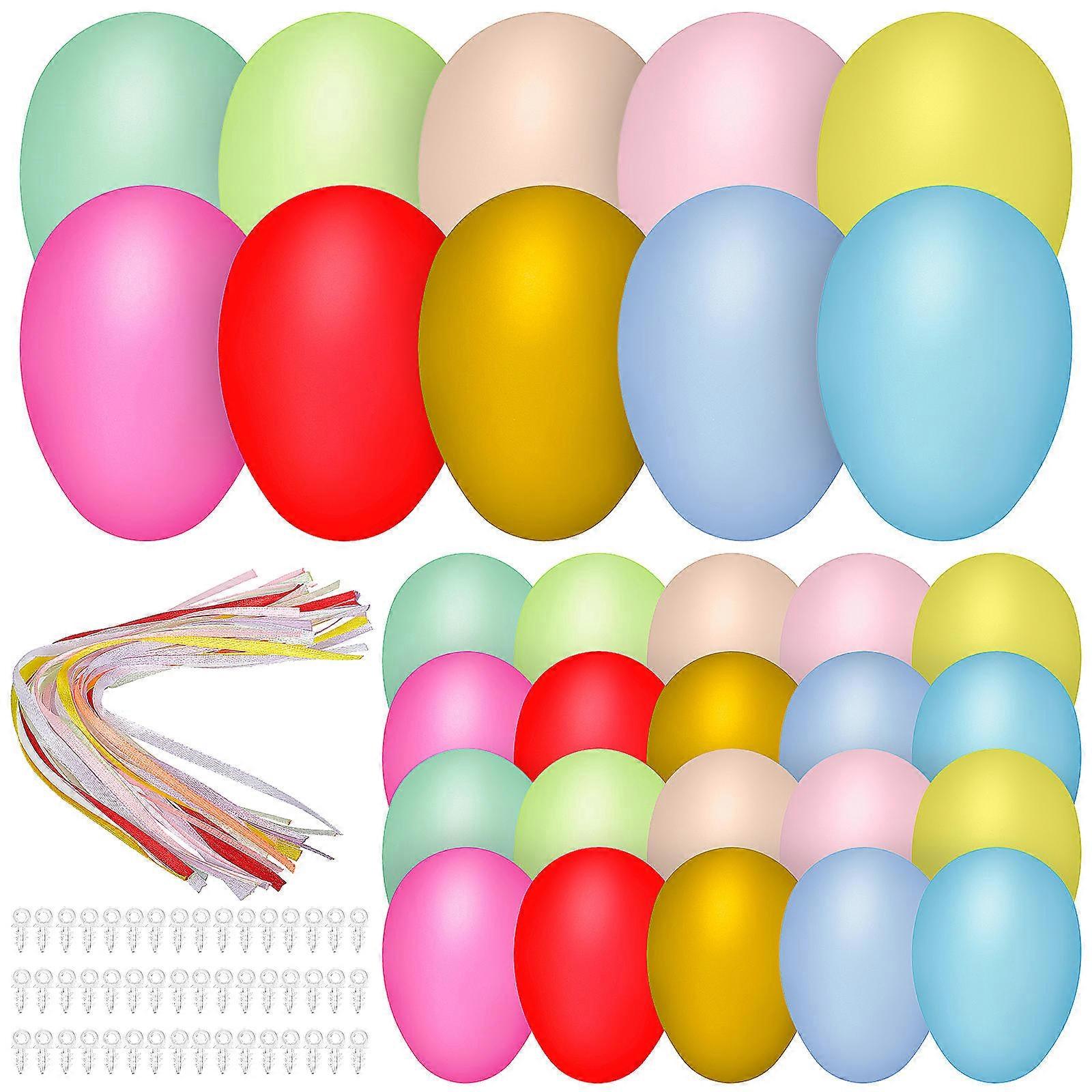 Colorful Easter Decor Plastic Easter Eggs for Hanging 50Pcs with Lanyards