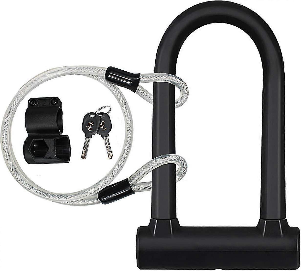 Bicycle Lock With Flexible Cable Lock And Mounting Bracket