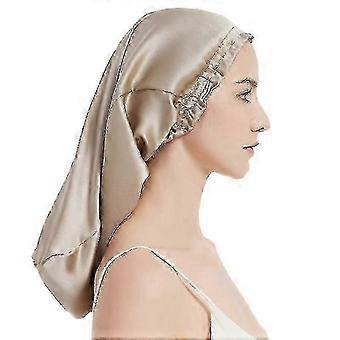 100% Mulberry Silk Night Cap kompatibel med langt hår, lang silke panser Sleep Cap (apircot)