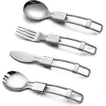 Paquete de 4 cubiertos plegables de acero inoxidable para acampar Cubiertos portátiles reutilizables para viajes de negocios Picnic al aire libre Senderismo Pesca