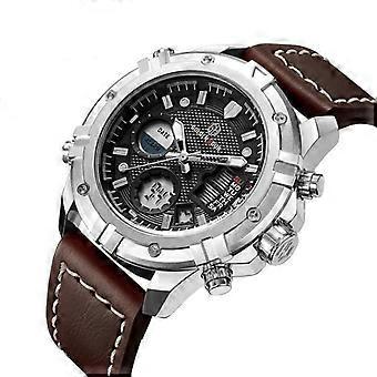 LINGYUE Fashion Heren Horloge Waterdicht Sport Analoog Quartz Lederen Horloge - Bruin