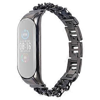 Für Xiaomi Mi Band 3/4 Smart Watch Edelstahlkette Uhrenarmband Metall Armband - Schwarz