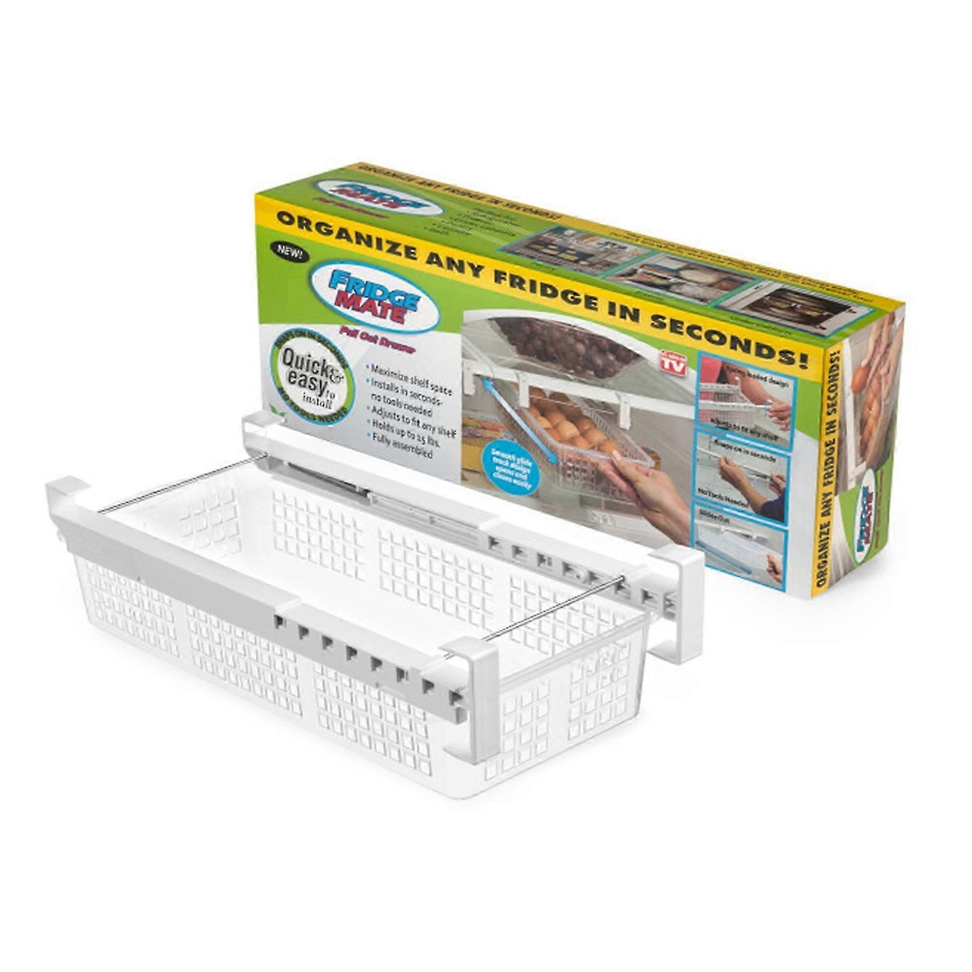 Kitchen Refrigerator Pull Out Bins | Home Organizer with Extendable Rails & Handle