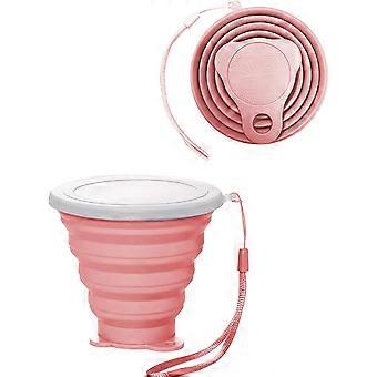 Zusammenfaltbarer Silikonbecher für Camping und Reisen, kleiner tragbarer Rucksackbecher für Outdoor-Aktivitäten, wiederverwendbarer Trinkbecher mit Skala, 270 ml (Pink)