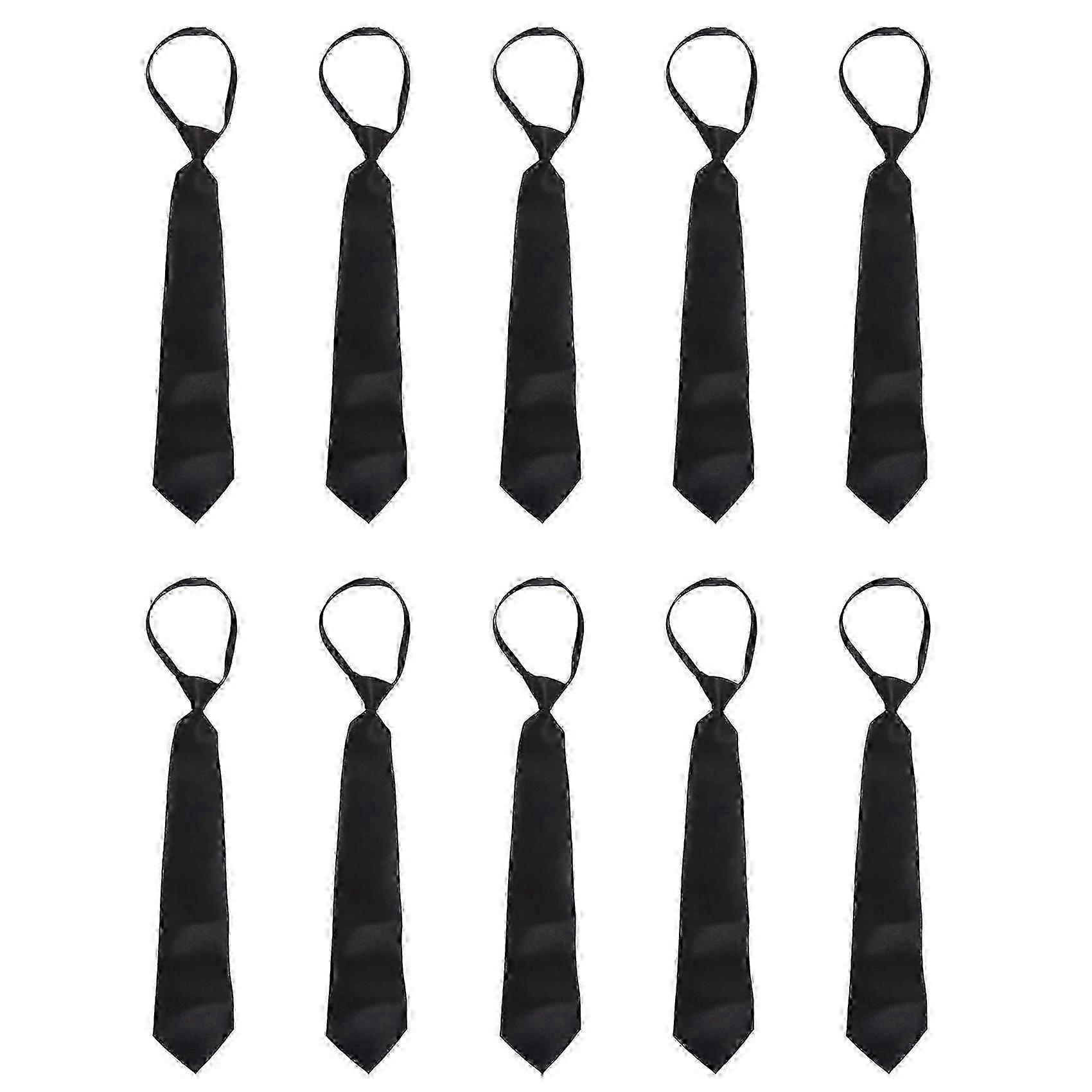 10X Men Solid Black Polyester Zip Up Necktie Smooth Zipper Tie