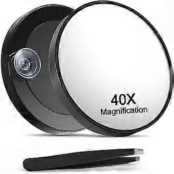 Clear 40X Magnification for Precise Makeup & Eyebrow Plucking, Magnifying Cosmetic Mirror with Suction Cups, Includes Stainless Steel Tweezers Set