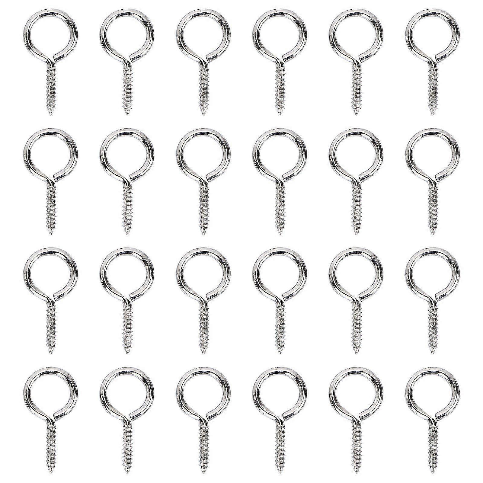 36pcs 26mm Silver Threaded Screw Hooks Self-tapping Sheep Eye Hook Rings