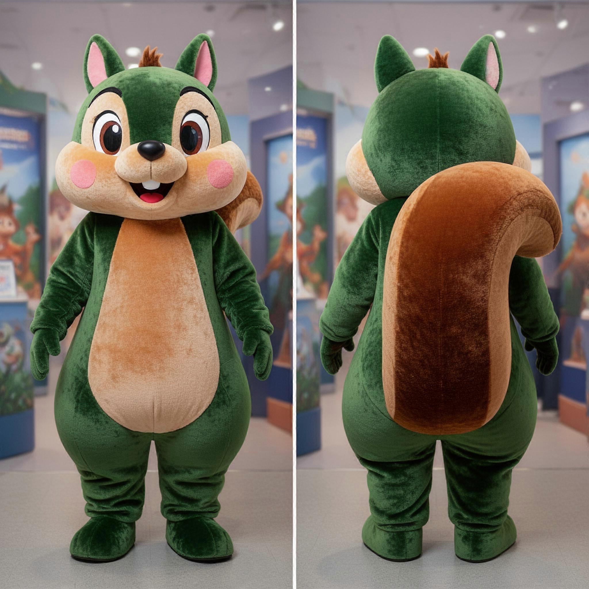 MASTICOT Forest Green Bushy Tailed Squirrel Mascot