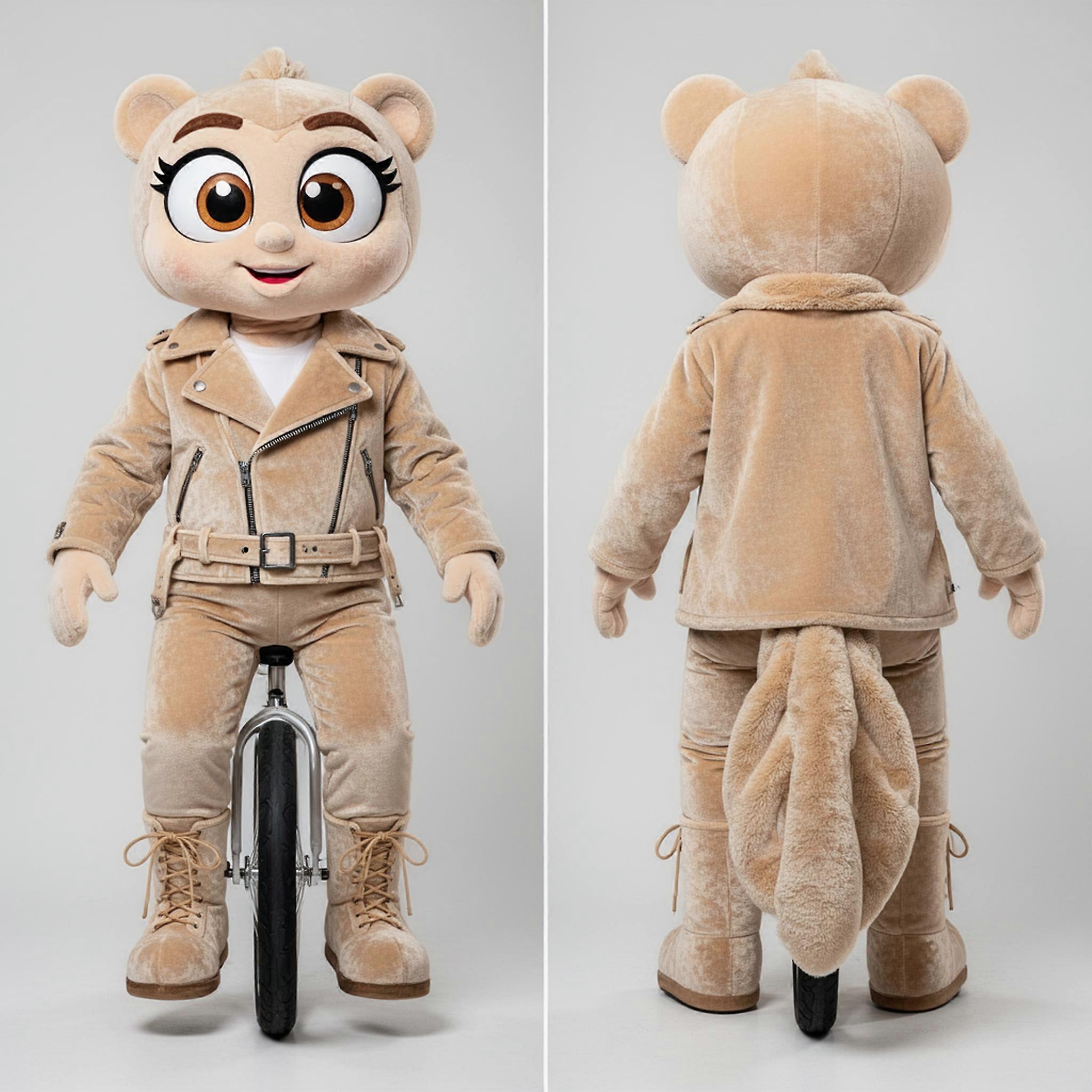 MASTICOT Beige Velvety Unicyclist Mascot