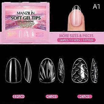 Short Almond Soft Fake Nails 240Pcs 3D Fish Scales Shells Gel X Nail Tips for Date Night Party Wear
