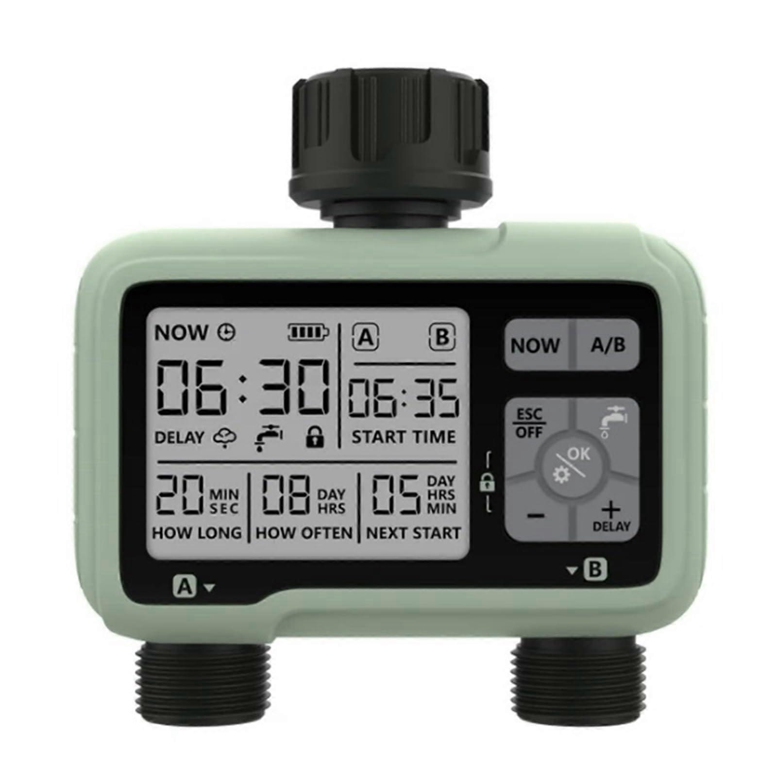 Dual Outlet Garden Water Timer Automatic Irrigation Controller with Dual Zone Control and Programmable Schedule