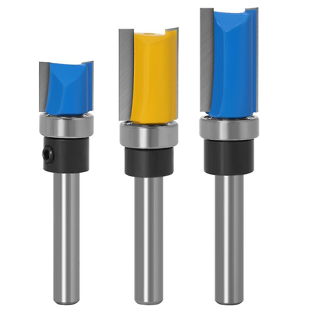 3 Pieces Flush Trimmer With 6.35 Mm Shank, Router Bits With Flush Trim Pattern, 3 Sizes