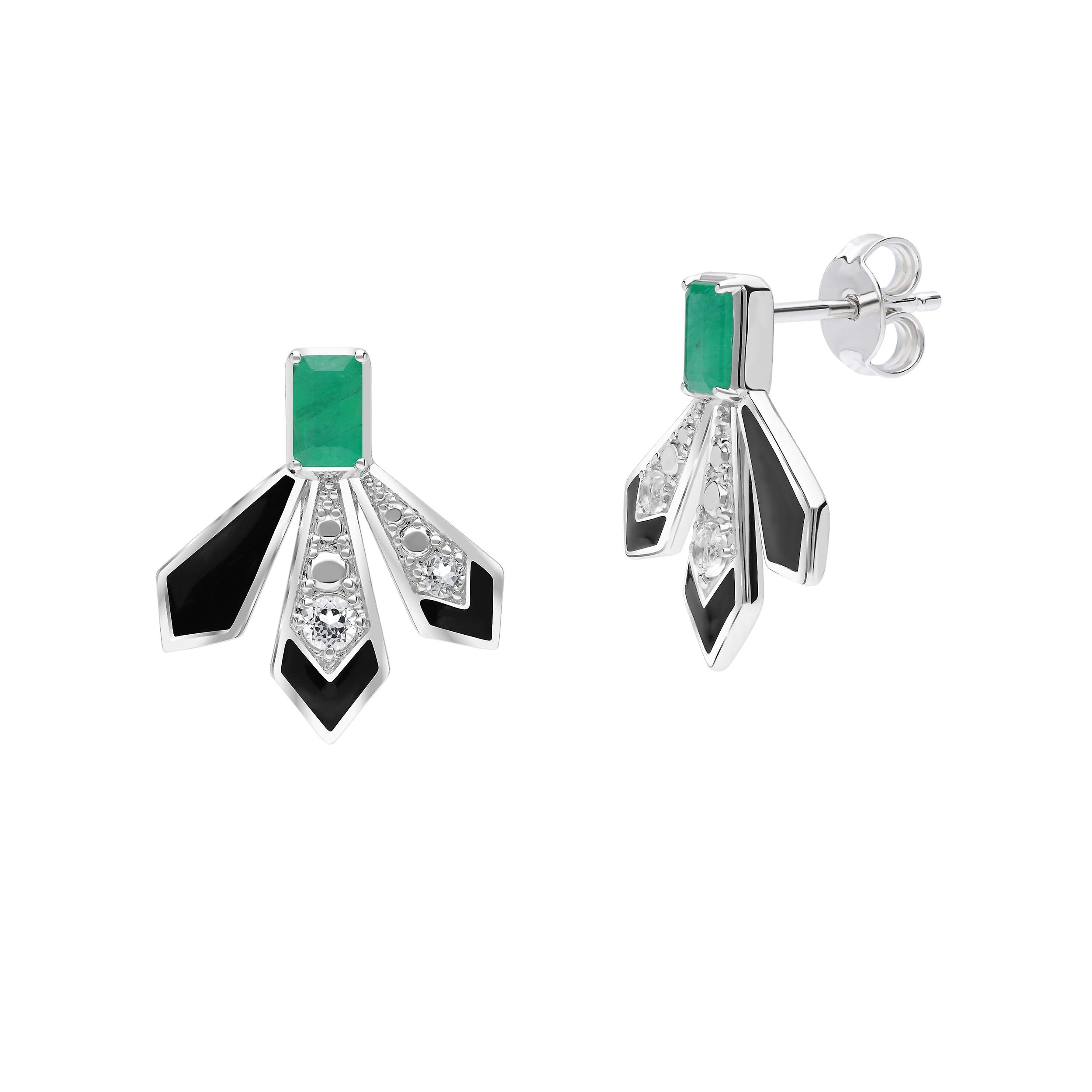 Grand Deco Emerald & White Topaz Fan Earrings