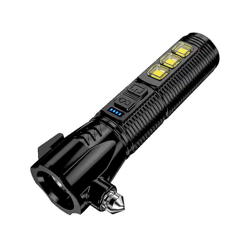 Multifunctional Strong Light Flashlight Car Safety Hammer Usb Rechargeable Fire Emergency Signal La