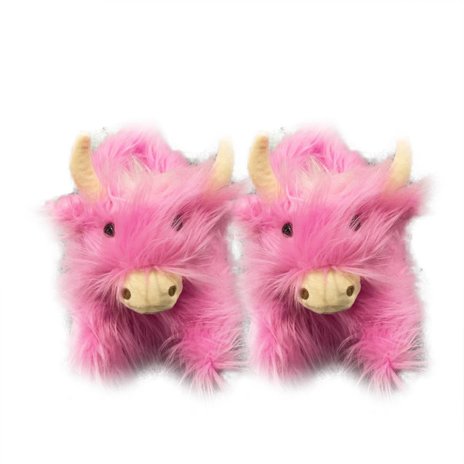Plush Scottish Cow Slippers Soft Fuzzy Indoor House Shoes For Winter Indoor Outdoor