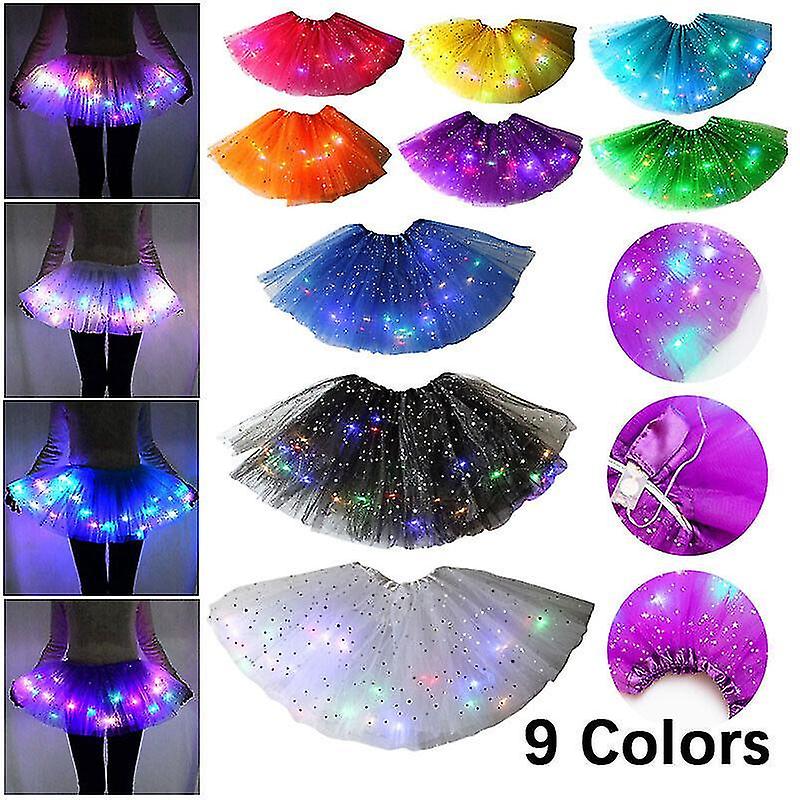 Fusta condusa pentru femei Light Up Star Dance Fuste Stratificate Balet Tutus Elastic Plasa Tulle Mini Fusta Part