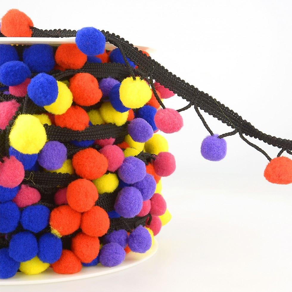 25mm Stephanoise Pom Pom Trim Black Multi - per metre