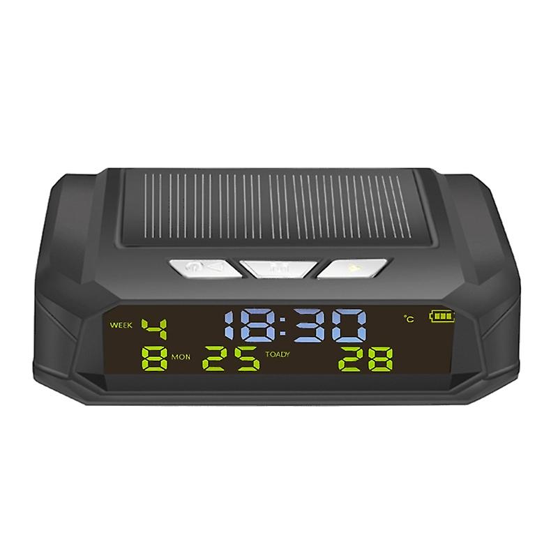Solar Powered Clock with Week Time Display Car Electronic Clock Wire Free