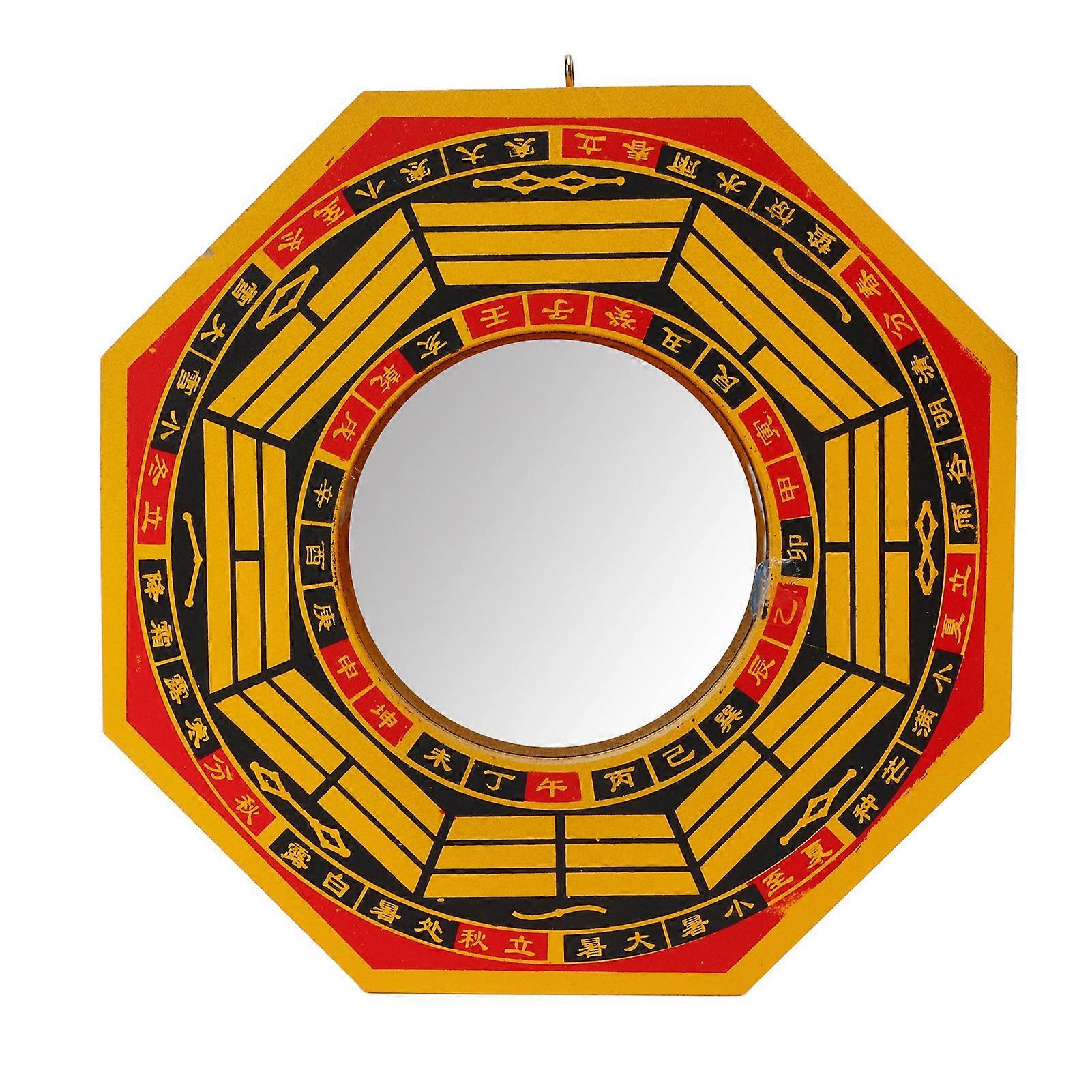 8in Bagua Mirror Feng Shui Convex Wood Particle Board Frame Metal Wall Decor for Home Housewarming Gift