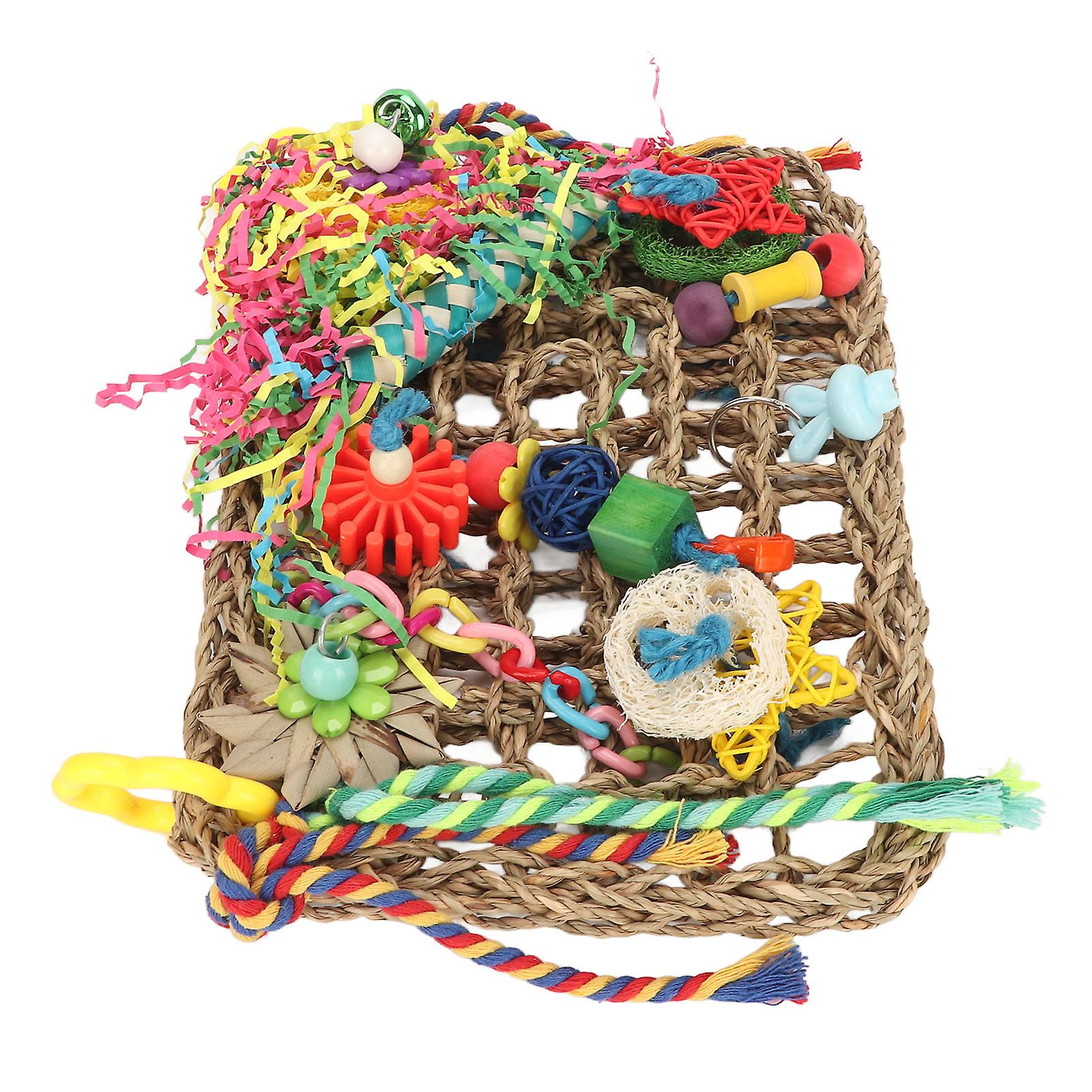 Parrot Climbing Net Natural Bite Resistant Colorful Seagrass Woven Climbing Hammock Bird Foraging Toys with Hooks 