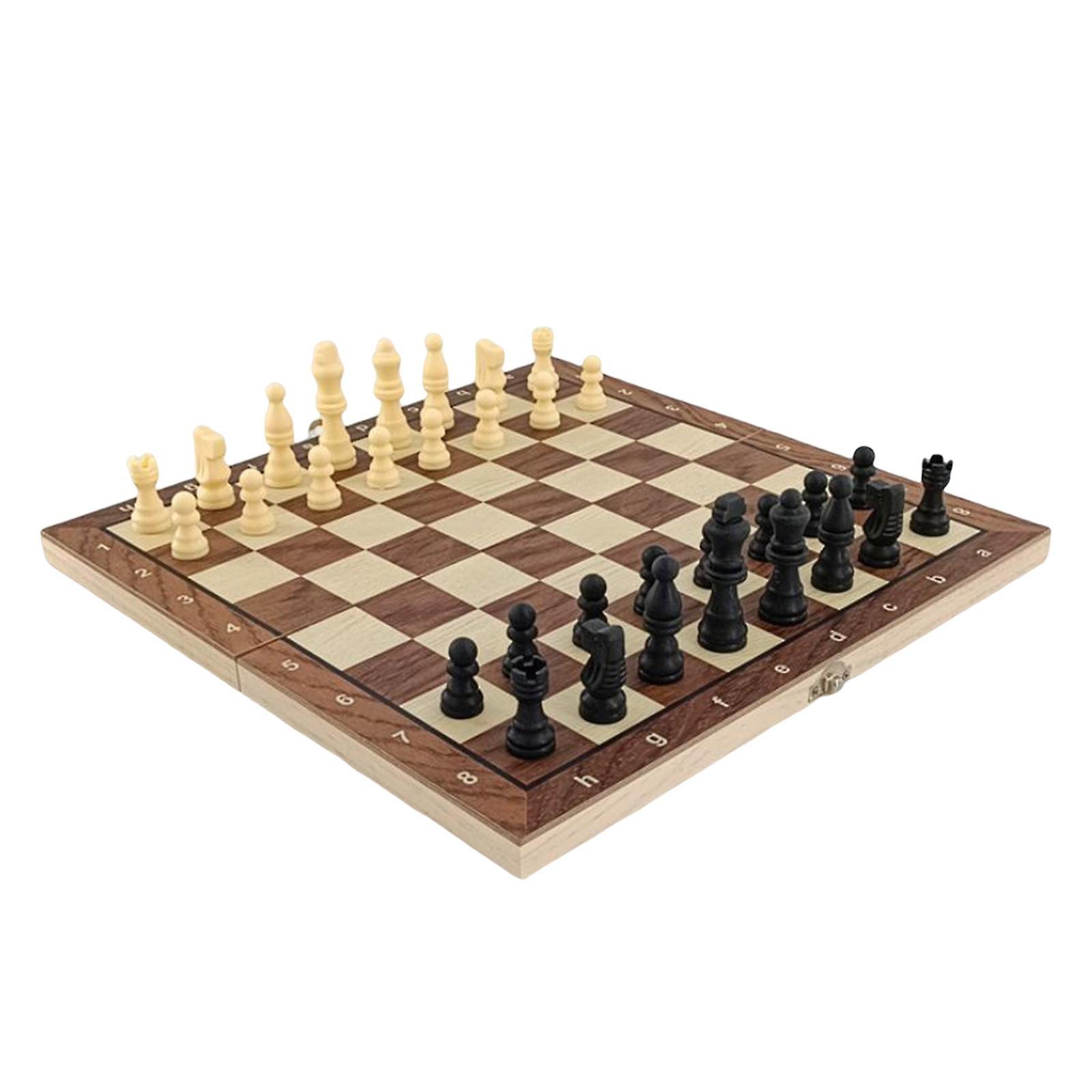 Portable Folding Storage Wooden Chess Board Set for Draughts Adults Family